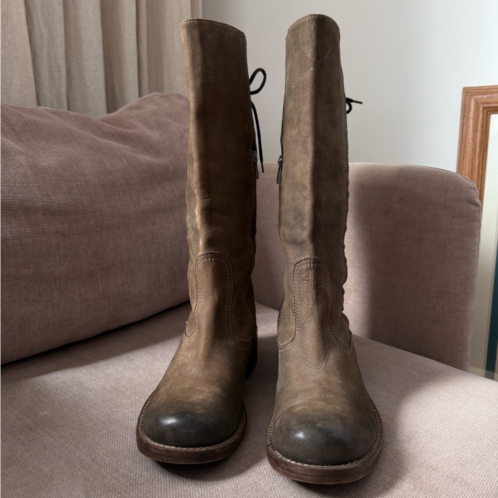 Donna Più Brown Leather Riding Boots Distressed Lace Back 38 US 7–7.5 - Picture 3 of 10